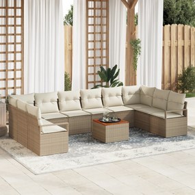 Conjunto de Sofá de Jardim com 11 Peças com Almofadas Bege de Rattan d