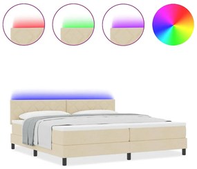 Cama Box Spring com Colchão &amp; LED Creme 200x200 cm Tecido