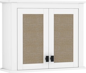 HOMCOM Armário de Parede para Casa de Banho com 2 Portas de Vime PE Prateleira Ajustável 60x19,5x49,4 cm Branco | Aosom Portugal