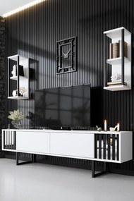Conjunto de Mobiliário de Sala Chrome Line Set – Branco/Preto – Espess