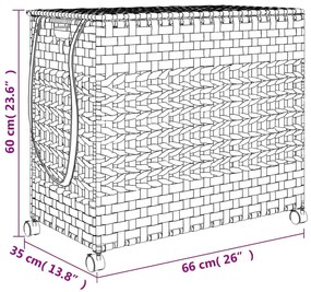 Cesto para roupa suja com rodas 66x35x60 cm vime preto