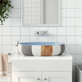 Lavatório de bancada oval 59x40x14 cm cerâmica multicor
