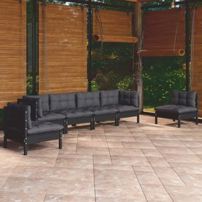 vidaXL 6 pcs conjunto lounge de jardim c/ almofadões pinho maciço