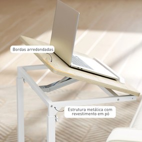 Mesa Auxiliar com Rodas Altura Ajustável Superfície Inclinável e Estrutura de Metal 55x36x62,5-82,5 cm Madeira