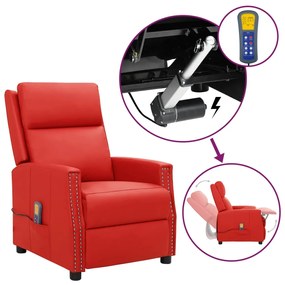 vidaXL Poltrona de massagens elevatória couro artificial vermelho