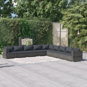 vidaXL 9 pcs conjunto lounge de jardim c/ almofadões vime PE cinzento