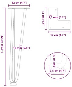 Pernas de grampo para mesa de centro 4 peças Aço natural 42 cm Aço mac