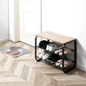 HOMCOM Sapateira Multiúso para 6-9 Pares de Sapatos Móvel com Estrutura Metálica para Entrada Corredor 66x30x47,5cm Carvalho e Preto