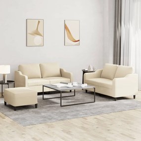 vidaXL 3 pcs conjunto de sofás com almofadões tecido cor creme