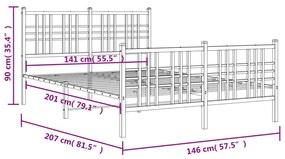 Estrutura de cama com cabeceira e pés 140x200 cm metal branco