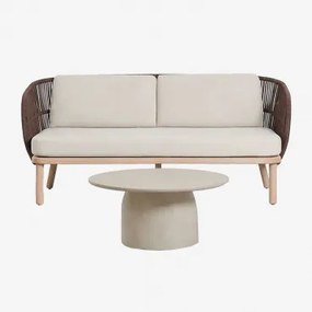 Conjunto De Sala Com Sofá De 2 Lugares Em Corda Trançada Capri E Mesa De Centro Redonda Ø75 Cm Em Cimento Layana Castanho Chocolate - Sklum