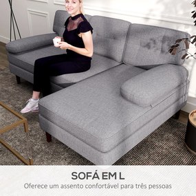 Sofá de Canto com Chaise Longue em Forma de L Estofado em Poliéster para Sala Capacidade 250 kg 215x142x88 cm Cinza