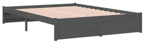 Estrutura de cama 140x200 cm madeira maciça cinzento
