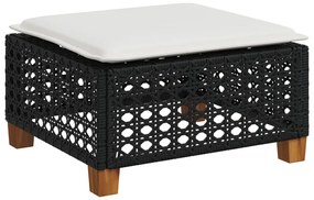 6 pcs conjunto sofás de jardim c/ almofadões vime PE preto