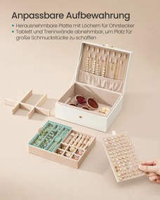 Caixa para joias com 2 níveis 17 x 20,5 x 9,5 cm Ideia para presente branco creme
