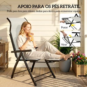 Conjunto de 2 Cadeiras Dobráveis Reclináveis de Jardim Exterior com Encosto Alto Ajustável em 5 Posições Apoio para Pés Cinza Claro