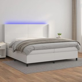 vidaXL Cama box spring c/colchão/LED 200x200cm couro artificial branco