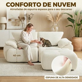 Sofá Modular em L de 2 Lugares com Otomana Reversível Sofá em Chenille com Assento Largo sem Montagem Creme