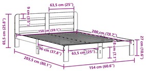 Cama sem colchão 150x200 cm madeira de pinho maciça branco