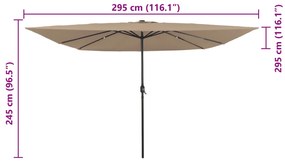 Parasol de Jardim Quadrado vidaXL com Luzes LED 295x245 cm Taupe