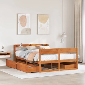 Cama sem colchão 140x200 cm madeira pinho maciça castanho-mel