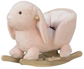 HOMCOM Baloiço Infantil com Forma de Coelho de Pelúcia Baloiço para Bebés 18-36 Meses com Som Cinto de Segurança Guidão e Apoio para os Pés 60x33x50cm Rosa