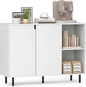Aparador Buffet Armário de cozinha moderno com 2 portas e Estantes 106 x 38 x 80 cm Branco