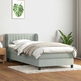 vidaXL Cama com molas/colchão 100x220 cm veludo cinza-claro
