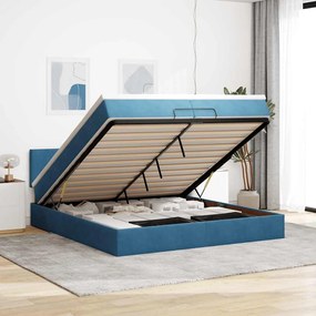 Cama otomana com colchões/LEDs 200x200 cm veludo azul-escuro