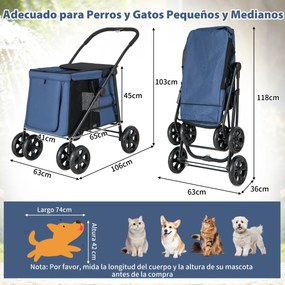 Carrinho de passeio dobrável de botão único com 4 rodas para animais de estimação de pequeno/médio porte Carrinho de passeio portátil para cães com re