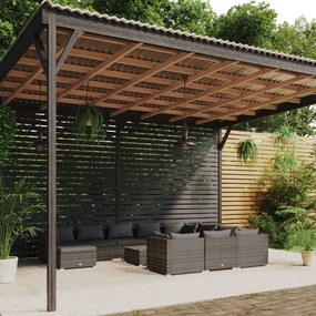 vidaXL 12 pcs conjunto lounge de jardim c/ almofadões vime PE cinzento