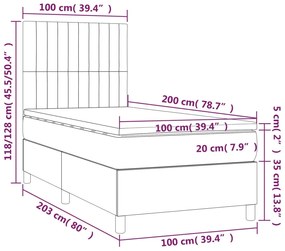 Cama box spring c/ colchão/LED 100x200 cm veludo azul-escuro