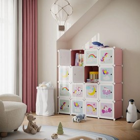 Estante infantil com 16 cubos om portas 123 x 31 x 123 cm rosa