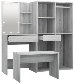 Conjunto toucador c/ LEDs madeira processada sonoma cinza