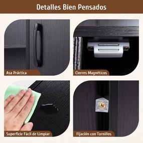 Armário, estante de arrumação 80 x 24 x 119,5 cm, compartimentos abertos, portas e pés em metal para casa, escritório e sala de estar - Preto