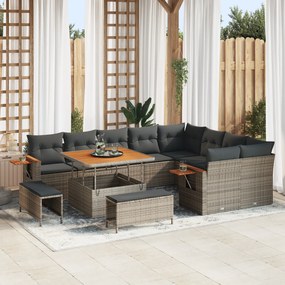 Conjunto de Sofá de Jardim vidaXL 12 Peças com Almofadas Cinza Rattan Poliéster Acácia