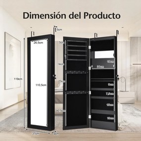 Espelho de jóias 12 LEDs Armario de parede Organizador de jóias Caixa de jóias 37 x 8,5 x 120 cm Preto