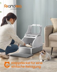 Caixa de areia gatos XL em aço inoxidável com tampa 61 x 40 x 36,5 cm, para gatos até 15 kg cinzento claro