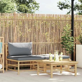 vidaXL 3 pcs conj. lounge jardim em bambu c/ almofadões cinza-escuro
