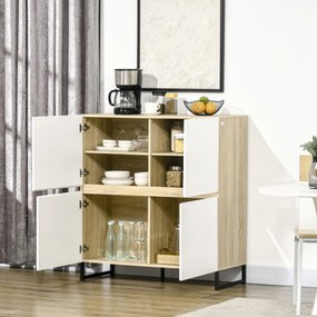 HOMCOM Aparador de Cozinha Moderno com 4 Compartimentos e Prateleiras Ajustáveis Móvel Auxiliar de Armazenamento para Sala de Jantar Sala de Estar 100x41,5x107cm Branco e Carvalho