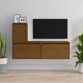 Móveis de TV 3 pcs madeira de pinho maciça castanho-mel