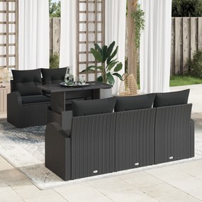 Conjunto de Sofá de Jardim vidaXL de 6 Peças com Almofadas Preto Ratta