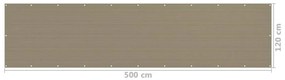 Tela de varanda 120x500 cm PEAD cinzento-acastanhado