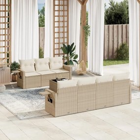 8 pcs conjunto de sofás p/ jardim com almofadões vime PE bege