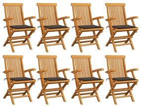 vidaXL Cadeiras de jardim c/ almofadões cinza-acast. 8 pcs teca maciça