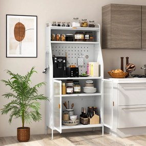 Aparador Beja com Estante Ajustável, Portas de Vidro e Painel Perfurad