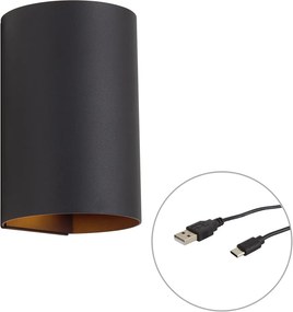 Candeeiro de Parede Moderno Preto Incl. LED Regulável em 3 Níveis e Recarregável - Sabbir