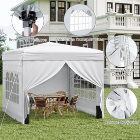 Tenda Pop up Dobrável 290 x 290 cm  4 x Sacos de areia e com 4 paredes laterais amovíveis e altura ajustável, feiras, eventos  Branca