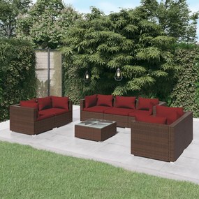 vidaXL 8 pcs conjunto lounge jardim c/ almofadões vime PE castanho