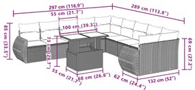 11 pcs conjunto sofás de jardim c/ almofadões vime PE castanho
